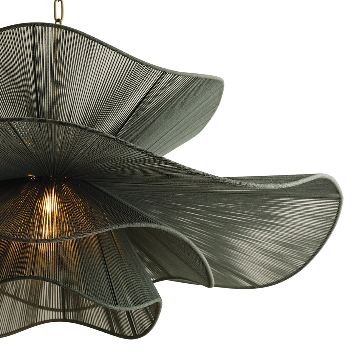 Lotus Chandelier 44", Patina Brass and Rosemary Cotton