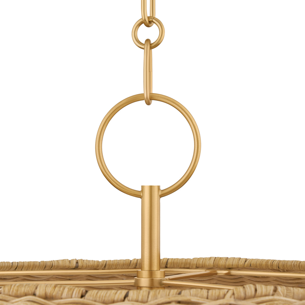 Valencia 5 Light Pendant 30", Aged Brass and Natural Wicker