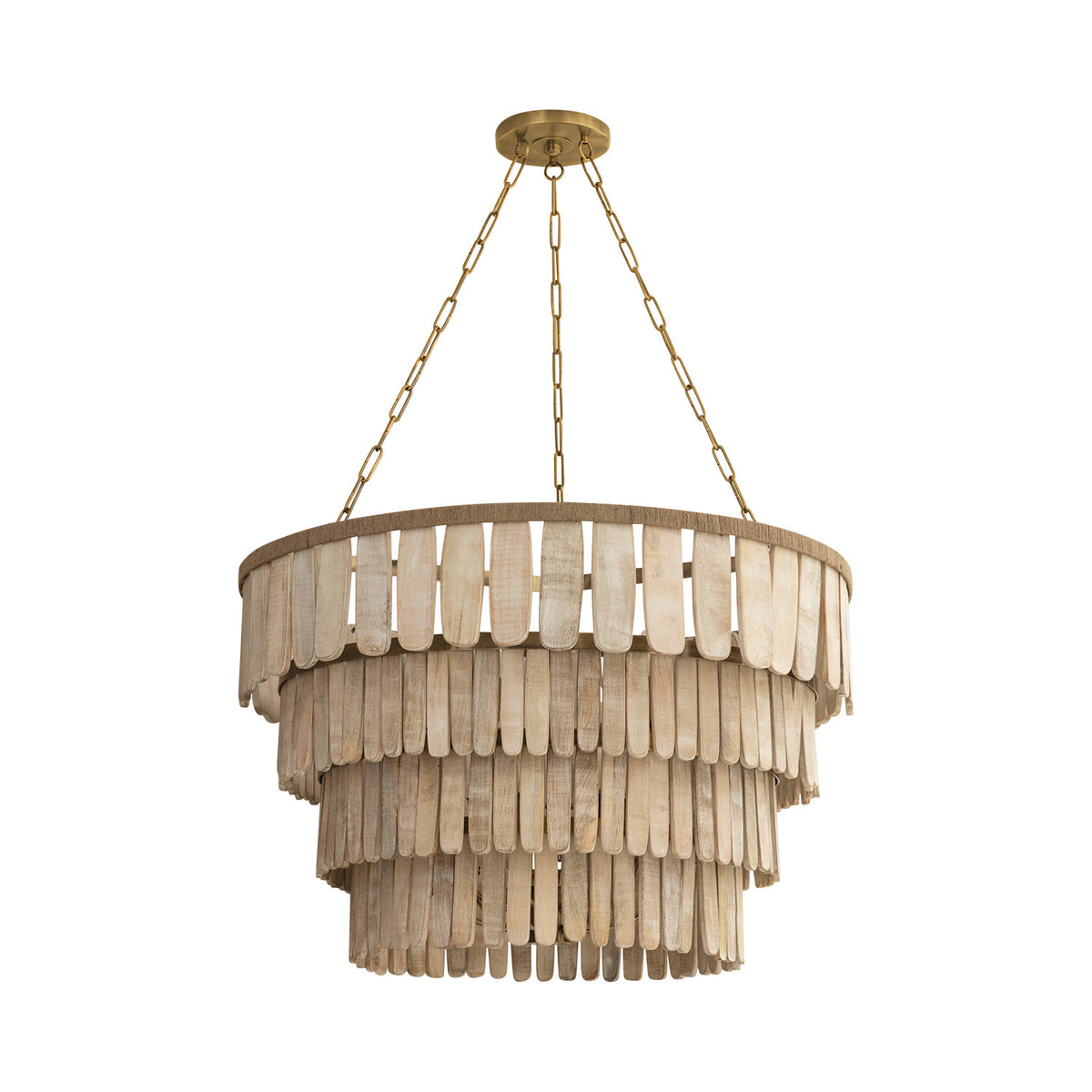 Hannigan Chandelier 37", Whitewash Wood and Patina Brass