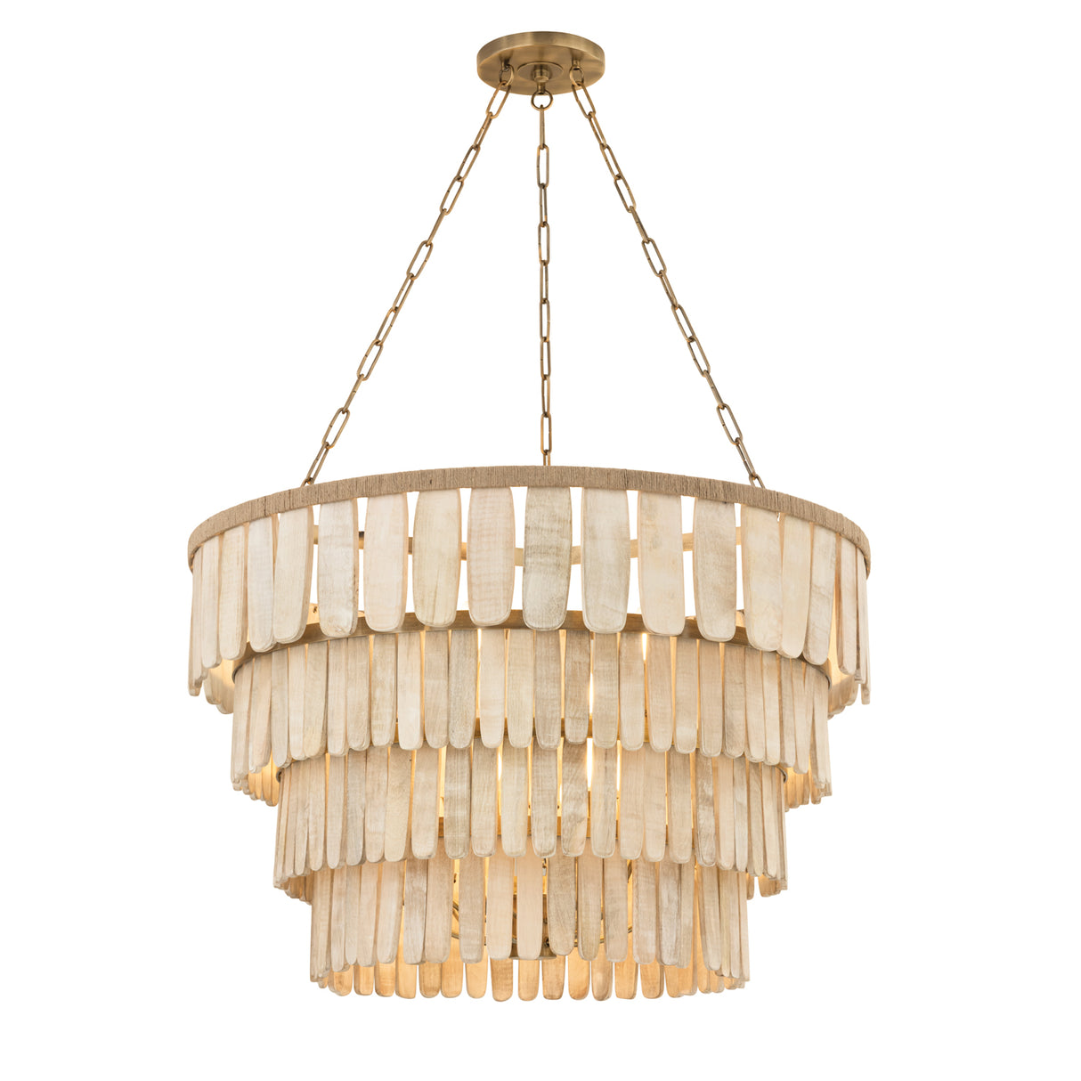 Hannigan Chandelier 37", Whitewash Wood and Patina Brass