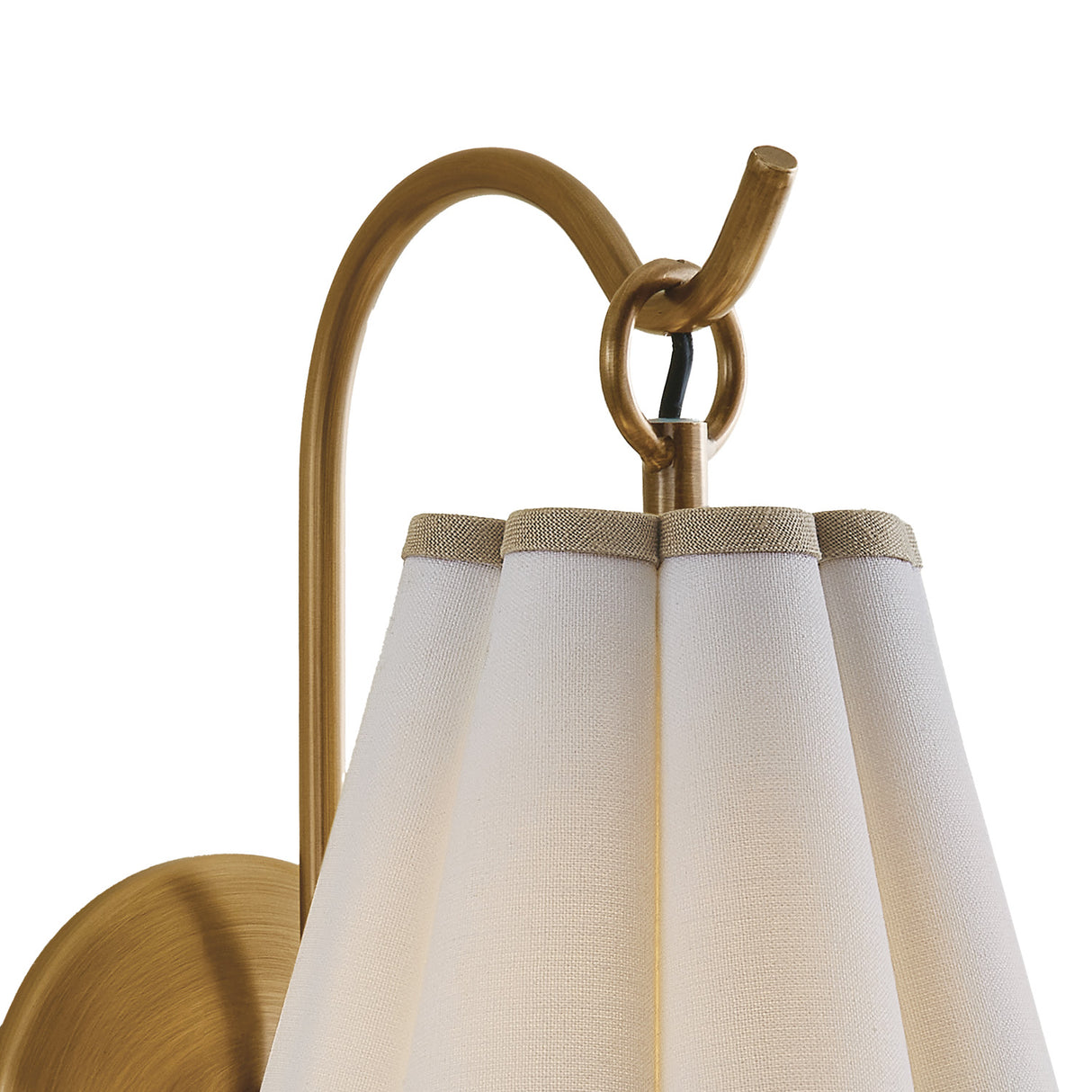 Gracelyn Wall Sconce 13", Patina Brass with Beige and White Linen