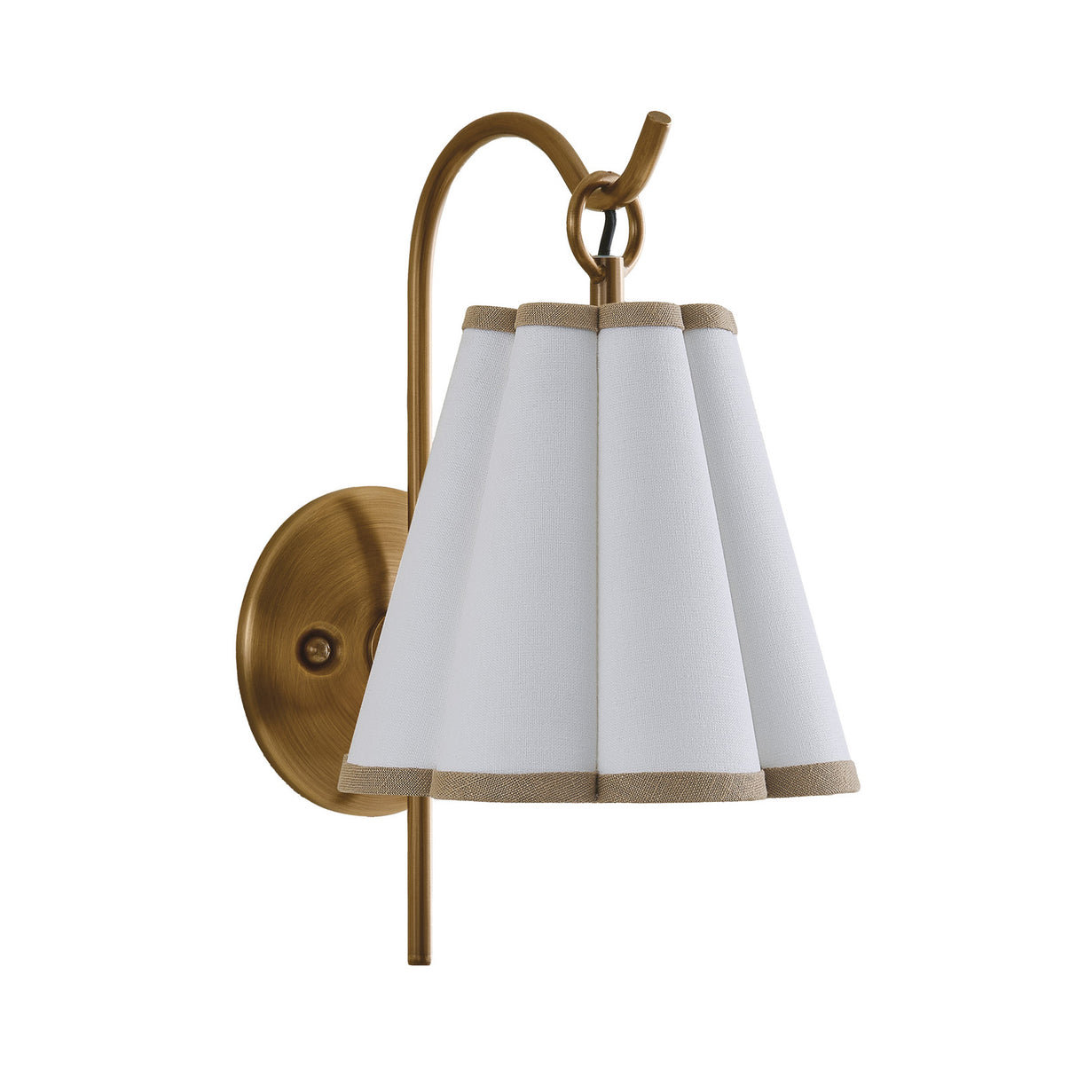 Gracelyn Wall Sconce 13", Patina Brass with Beige and White Linen