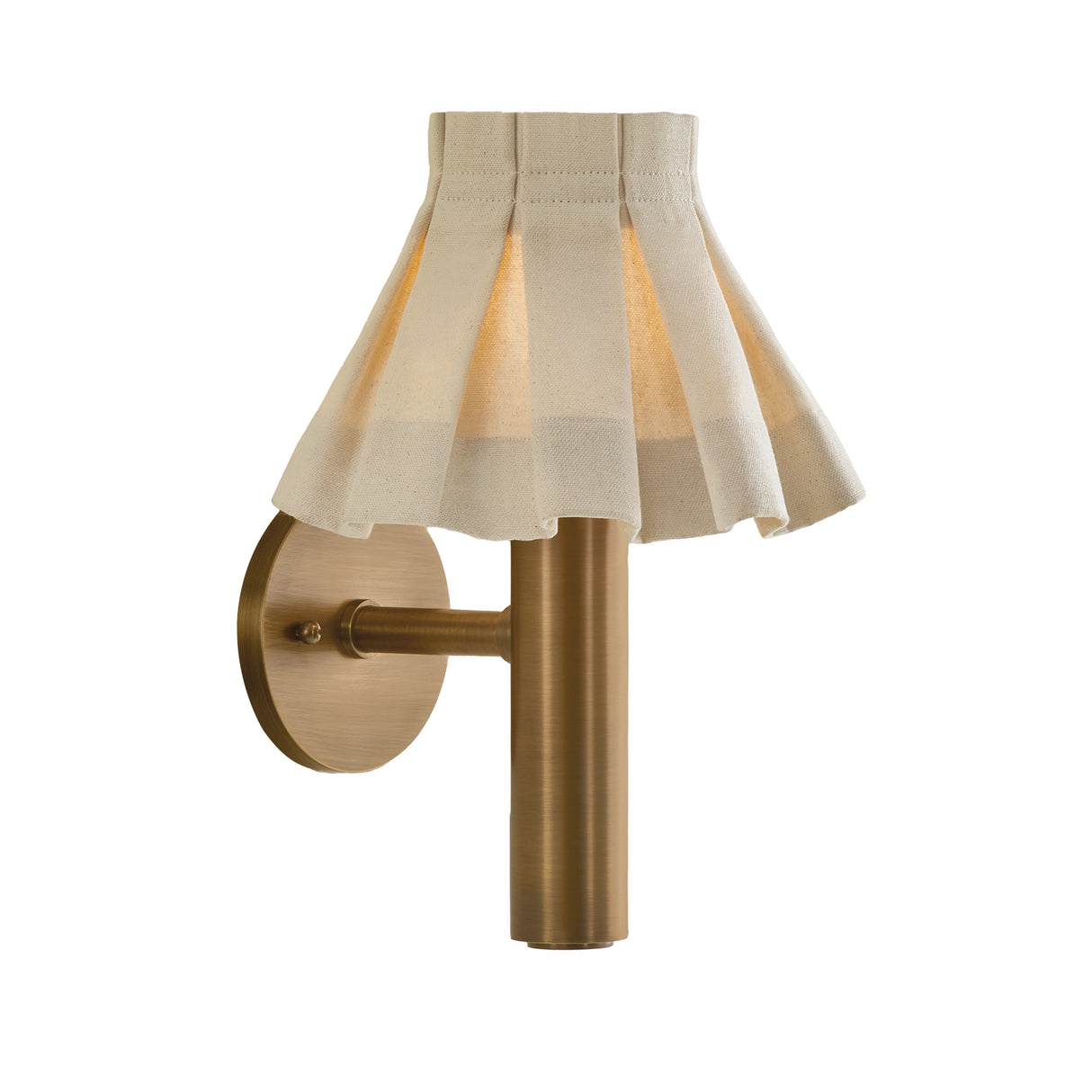 Tabitha Wall Sconce 13", Patina Brass and Wheat Pleated Linen