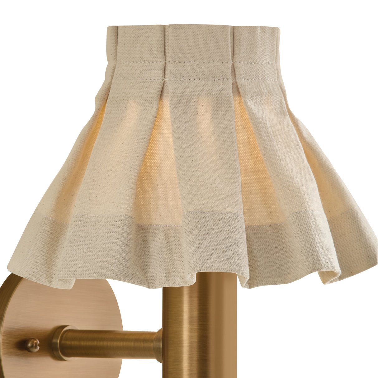 Tabitha Wall Sconce 13", Patina Brass and Wheat Pleated Linen