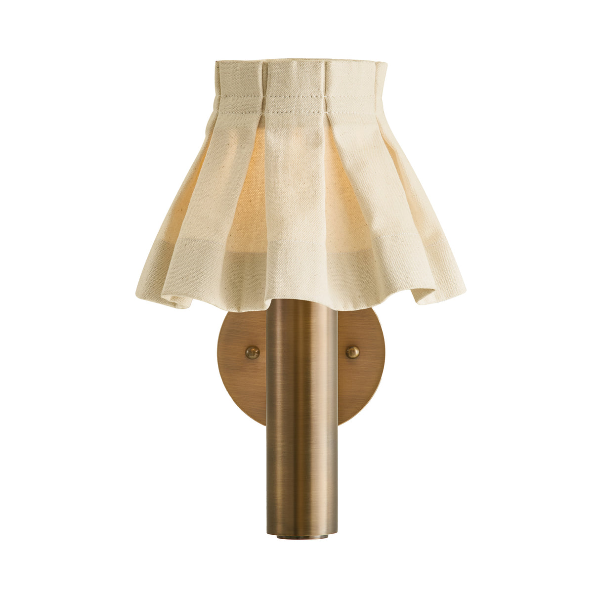 Tabitha Wall Sconce 13", Patina Brass and Wheat Pleated Linen