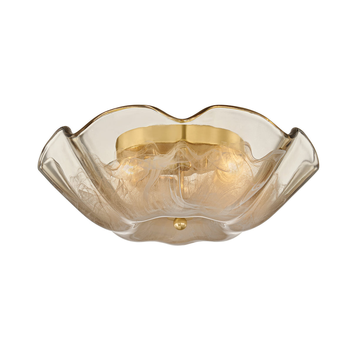 Fiorenzo Flush Mount 16", Aged Brass and Smoke Taupe Piastra Glass