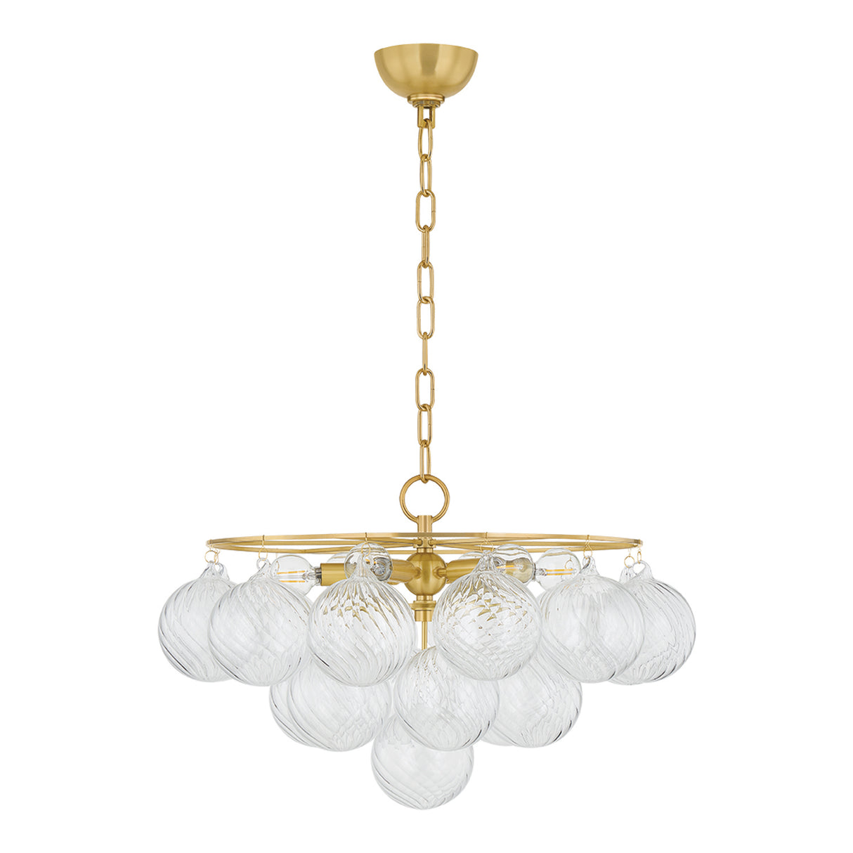 Kassia 6 Light Chandelier 23", Aged Brass and Clear Swirled Glass