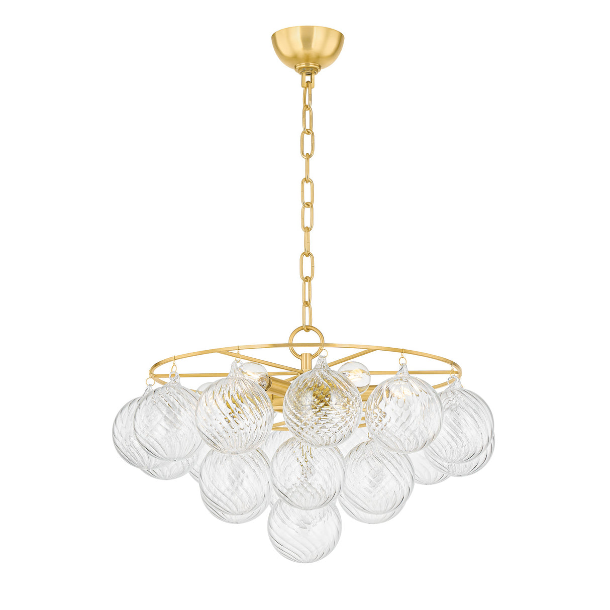 Kassia 6 Light Chandelier 23", Aged Brass and Clear Swirled Glass