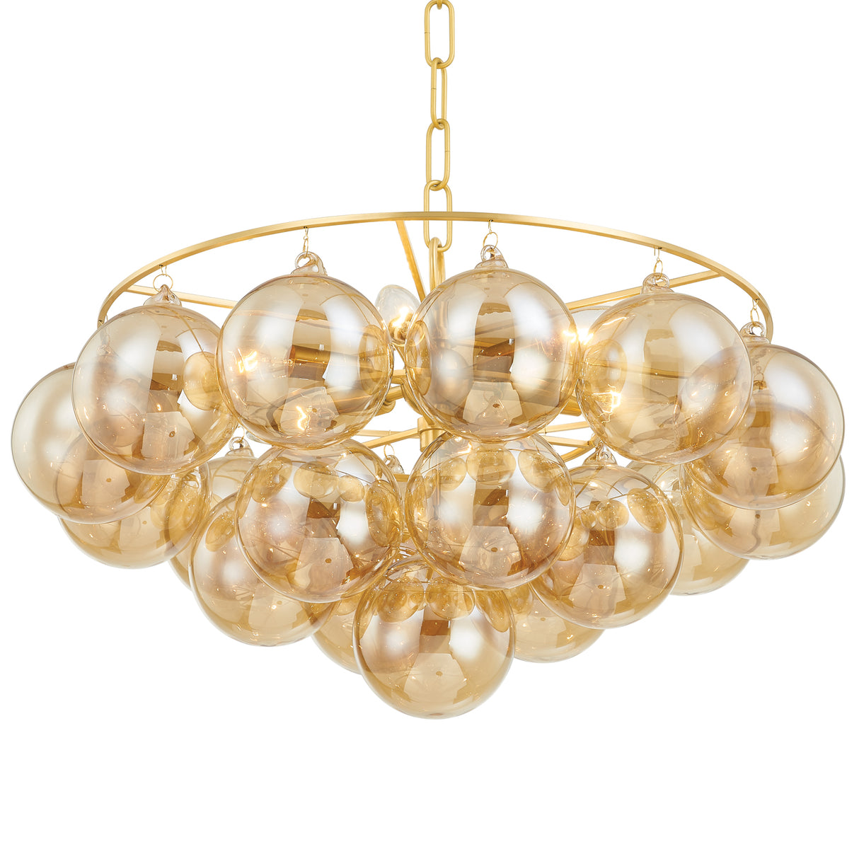Kassia 6 Light Chandelier 23", Aged Brass and Mirrored Champagne Glass