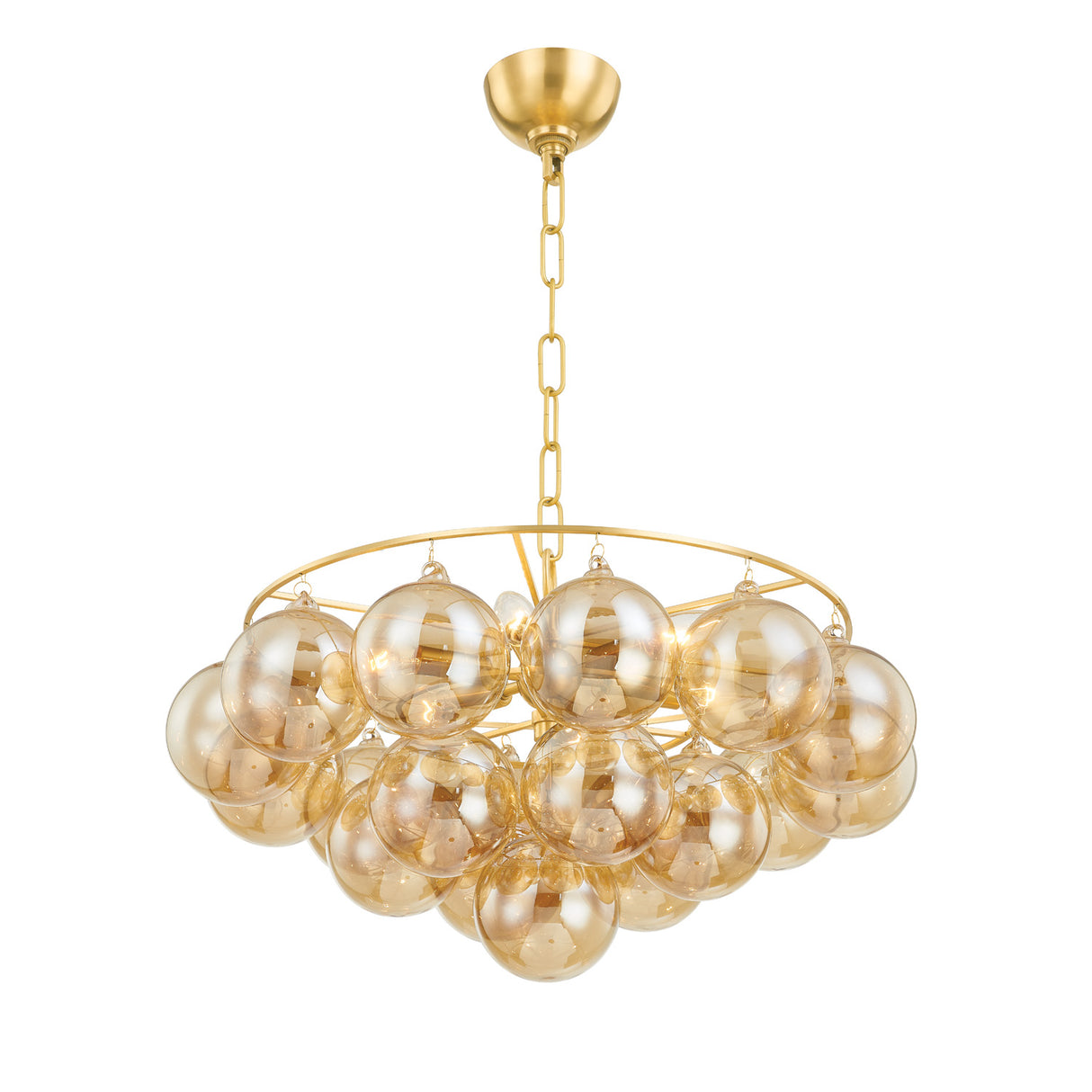 Kassia 6 Light Chandelier 23", Aged Brass and Mirrored Champagne Glass
