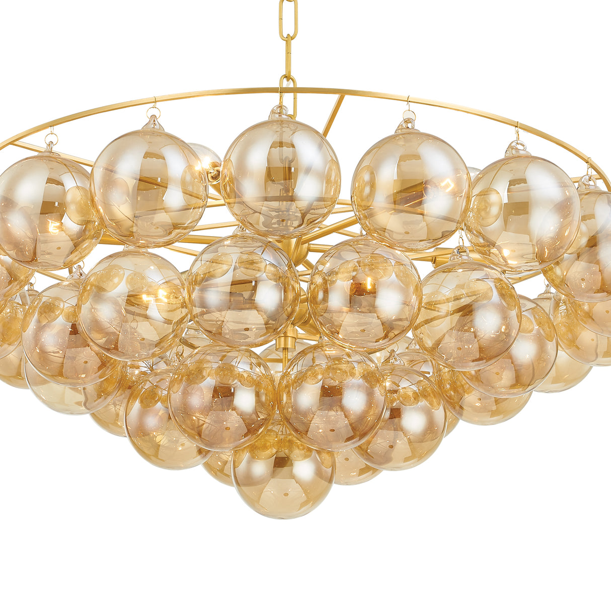 Kassia 9 Light Chandelier 32", Aged Brass and Mirrored Champagne Glass