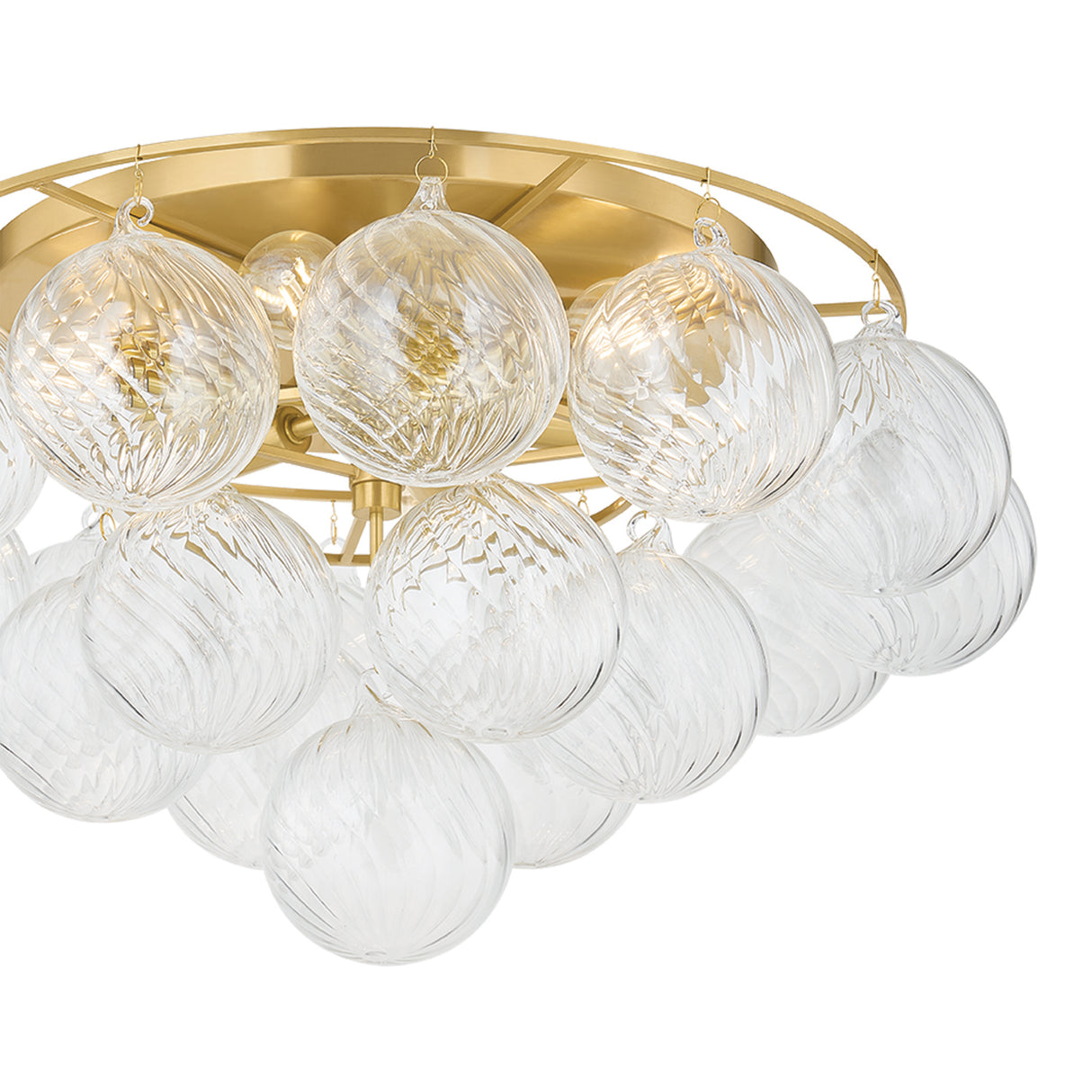 Kassia 6 Light Semi-Flush 23", Aged Brass and Clear Swirled Glass