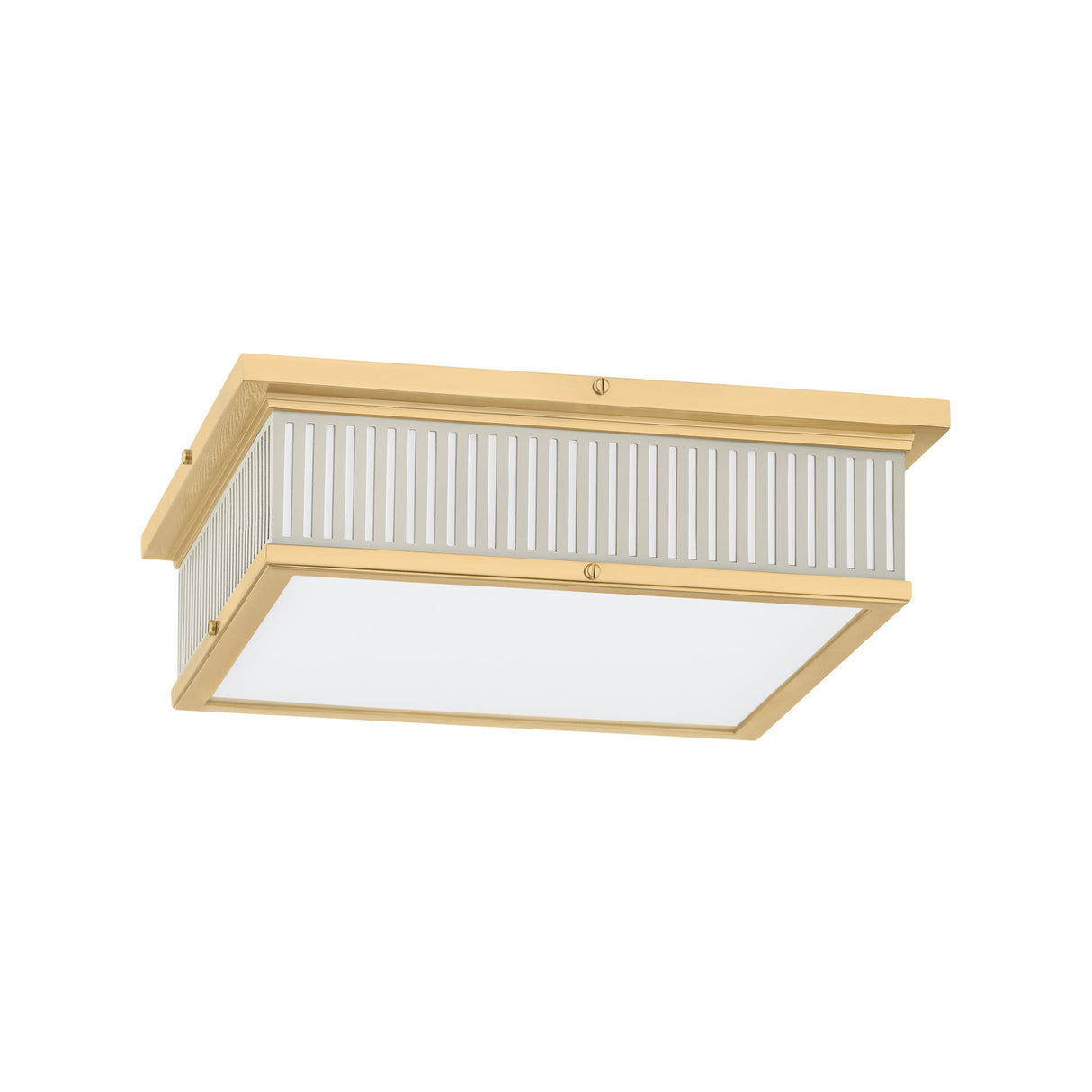 Hawthorne Square LED Flush Mount 14", Aged Brass and Off-White