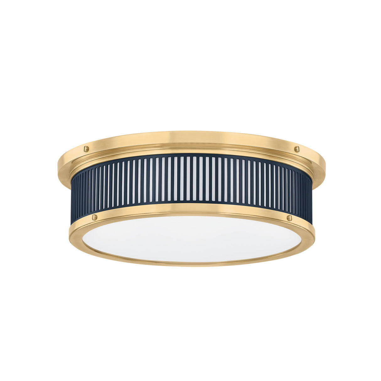 Hawthorne Round LED Flush Mount 14", Aged Brass and Midnight Blue