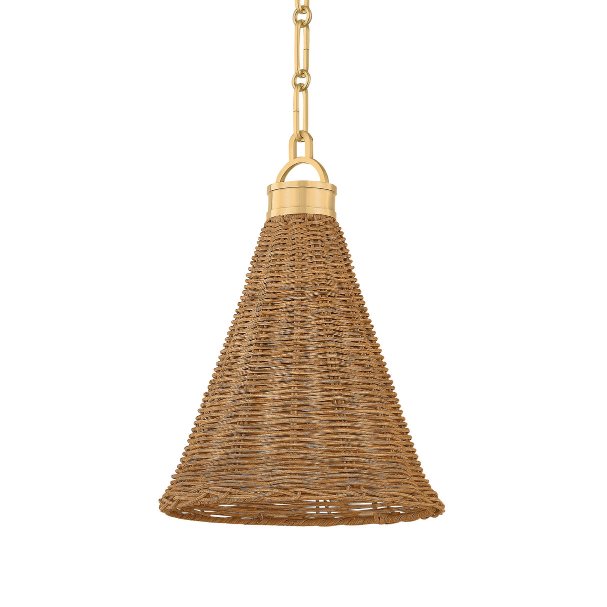 Bramble Small Pendant 10", Walnut Wicker and Aged Brass