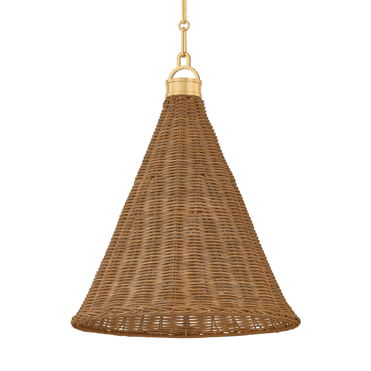 Bramble Medium Pendant 15", Walnut Wicker and Aged Brass