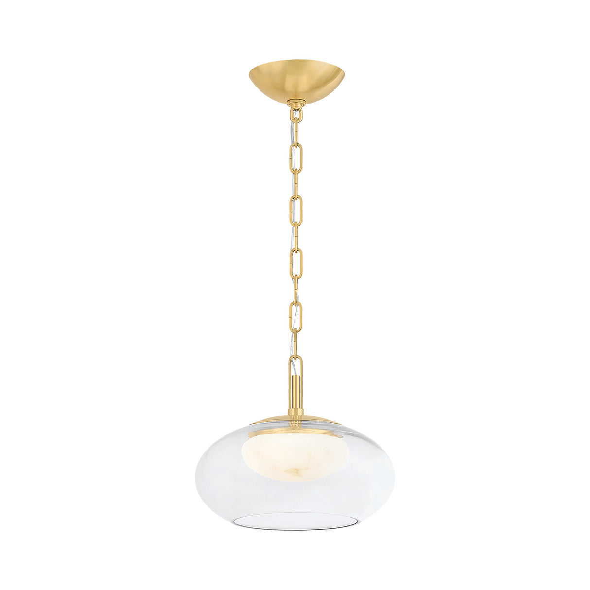 Nadia Small LED Pendant 12", Aged Brass and Alabaster