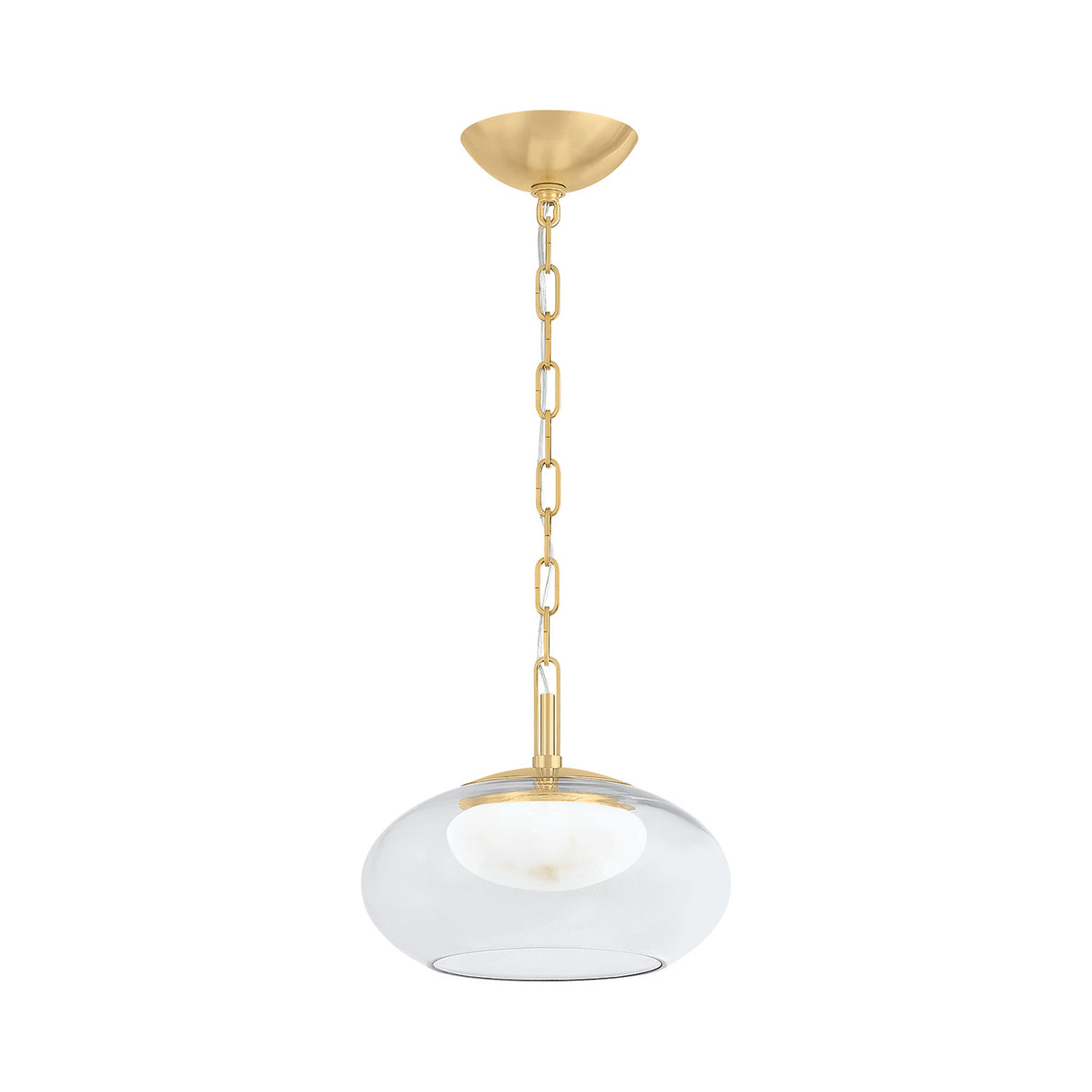 Nadia Small LED Pendant 12", Aged Brass and Alabaster