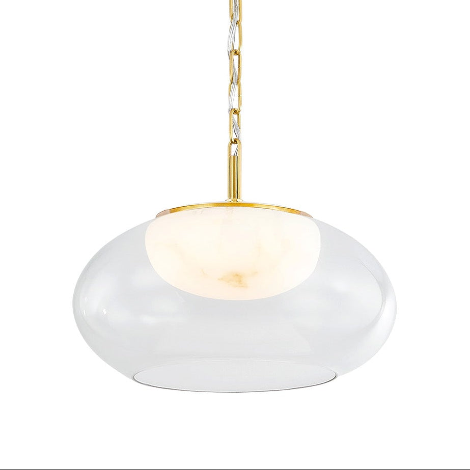 Nadia Medium LED Pendant 17", Aged Brass and Alabaster