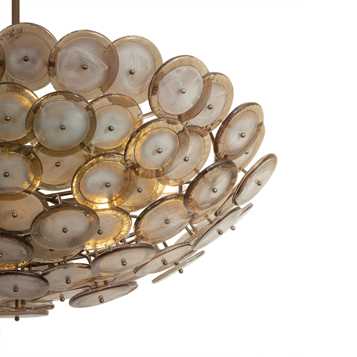 Perenna Oversized Chandelier 40", Patina Brass and Smoke Taupe Piastra Glass
