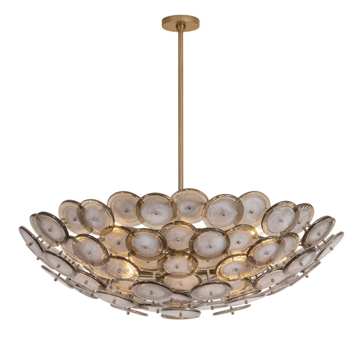 Perenna Oversized Chandelier 40", Patina Brass and Smoke Taupe Piastra Glass