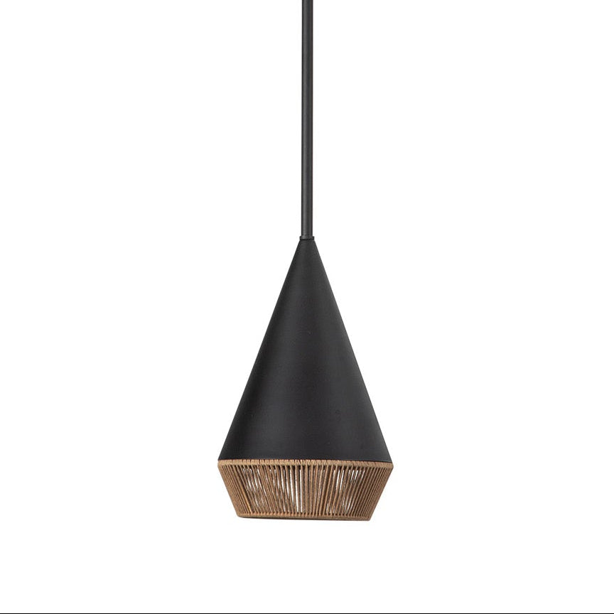 Sunita Small Pendant 7", Matte Black and Rope