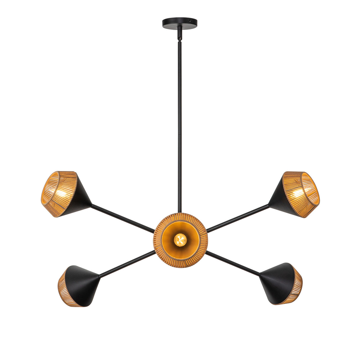 Sunita 6 Light Chandelier 38", Matte Black and Rope