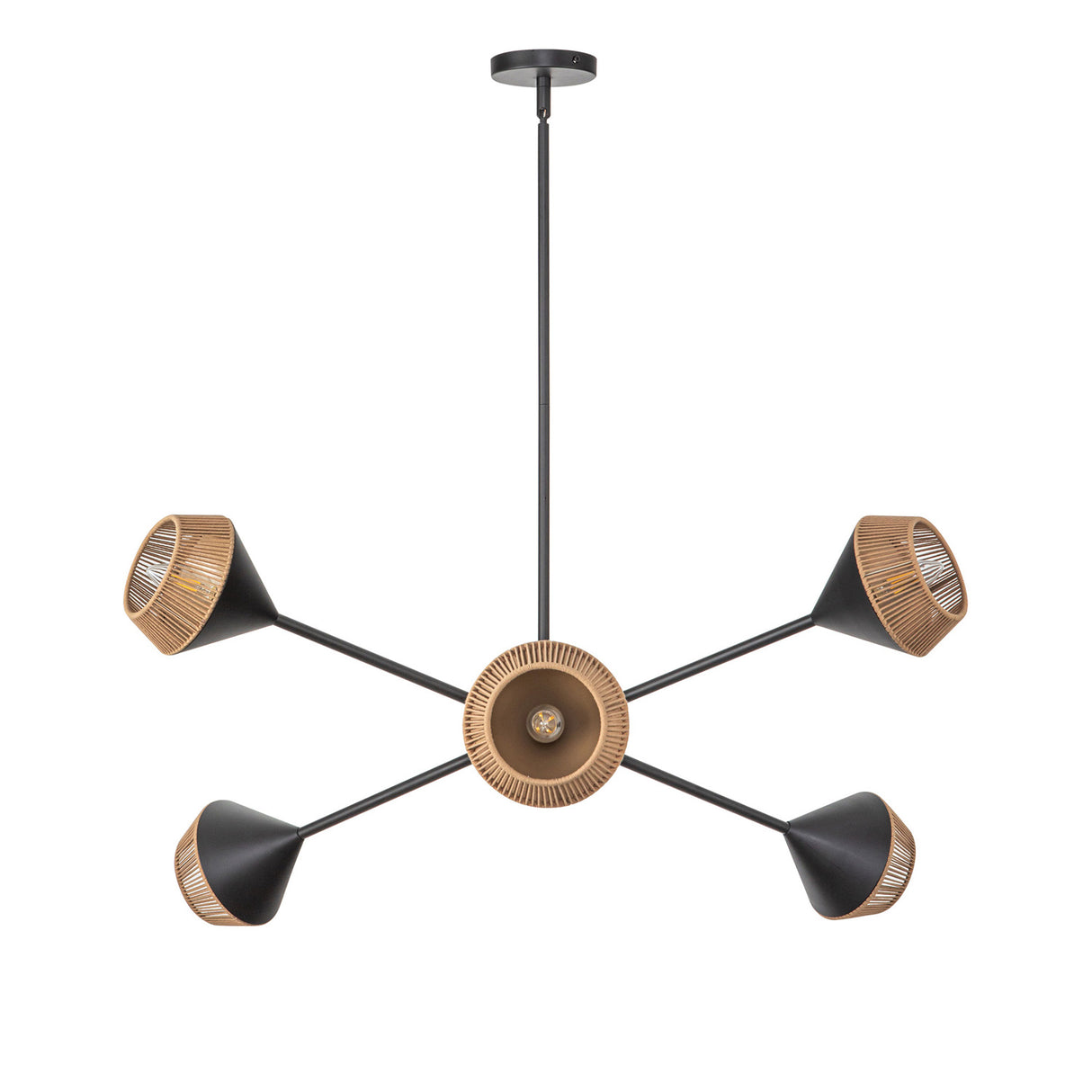 Sunita 6 Light Chandelier 38", Matte Black and Rope