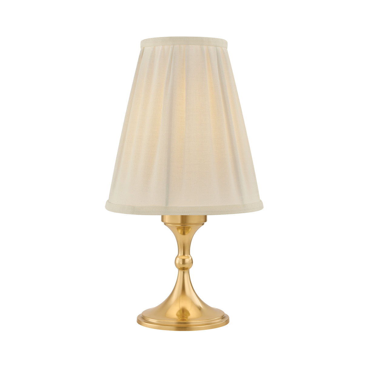 Antara Rechargeable Table Lamp 12", Aged Brass and Off-White Linen