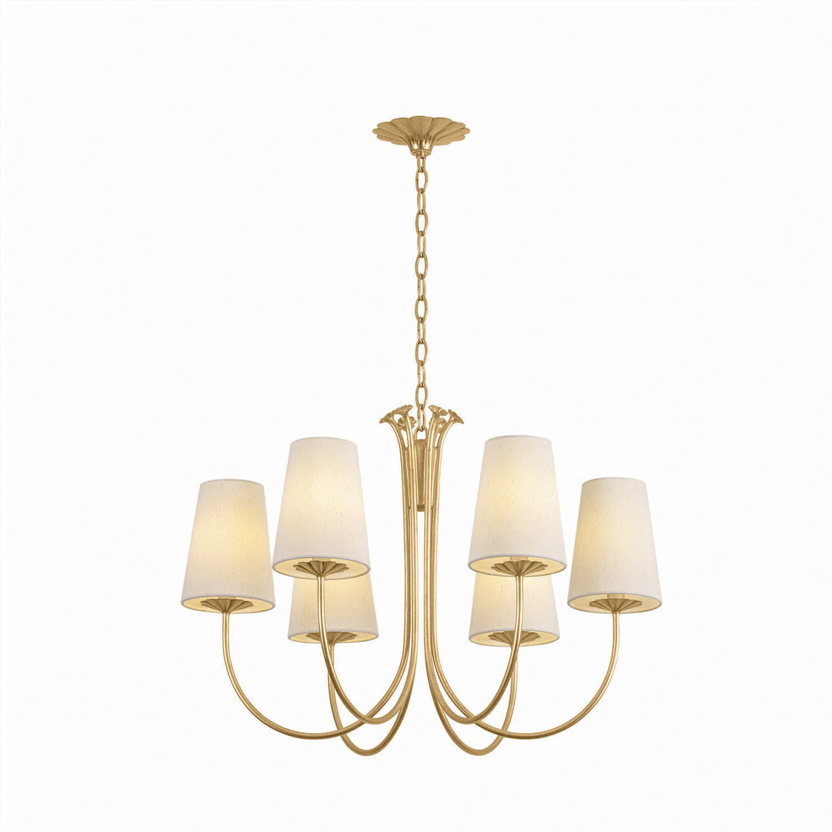 Catherine 6 Light Chandelier 28", Gold Leaf and Raw Silk