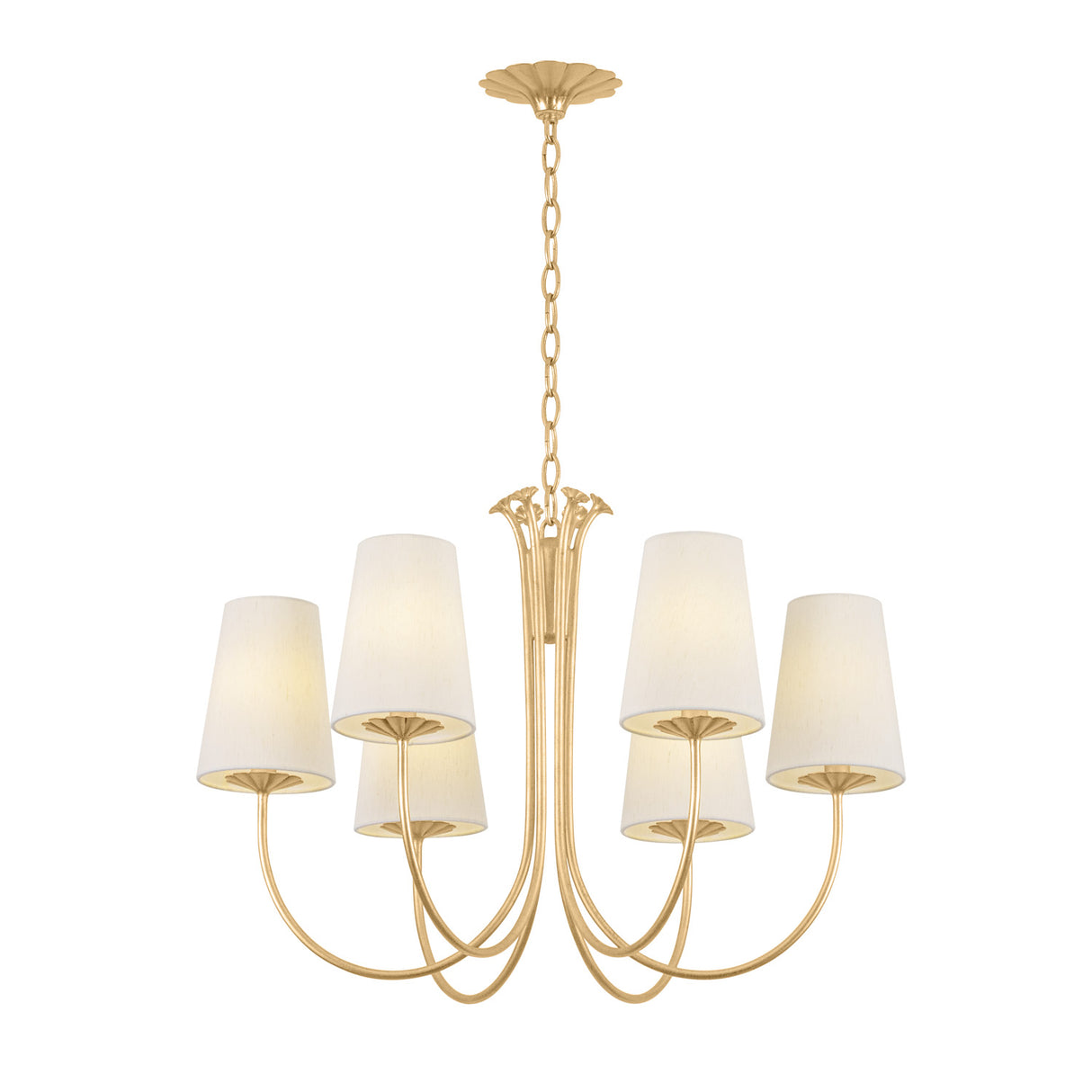 Catherine 6 Light Chandelier 28", Gold Leaf and Raw Silk