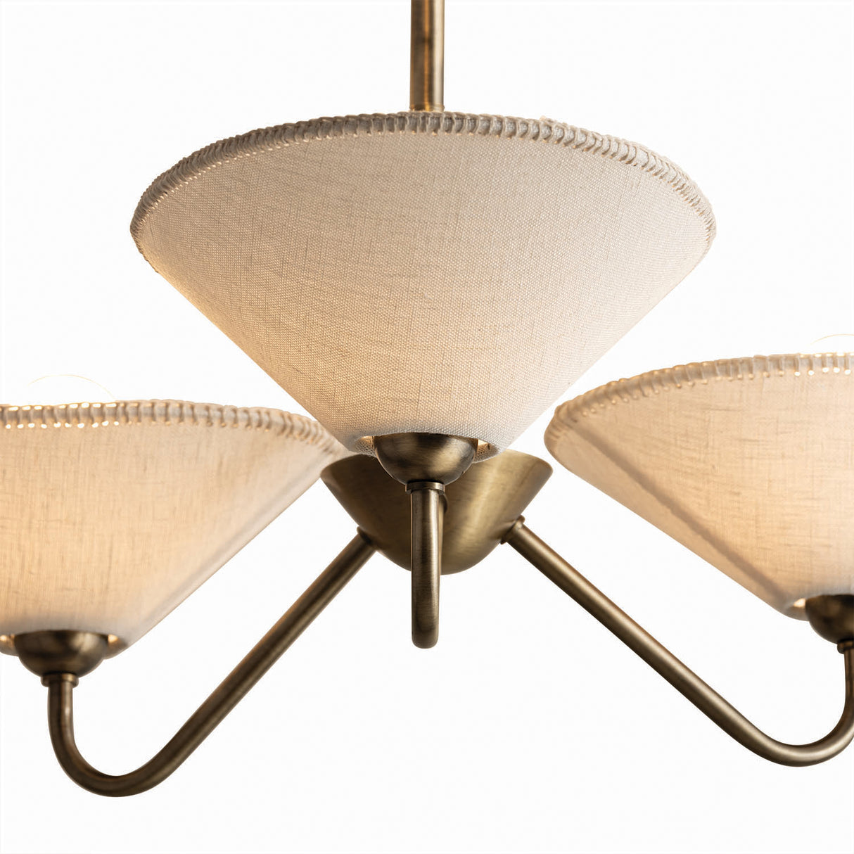 Zayla 3 Light Chandelier 34", Patina Brass and Textured Linen
