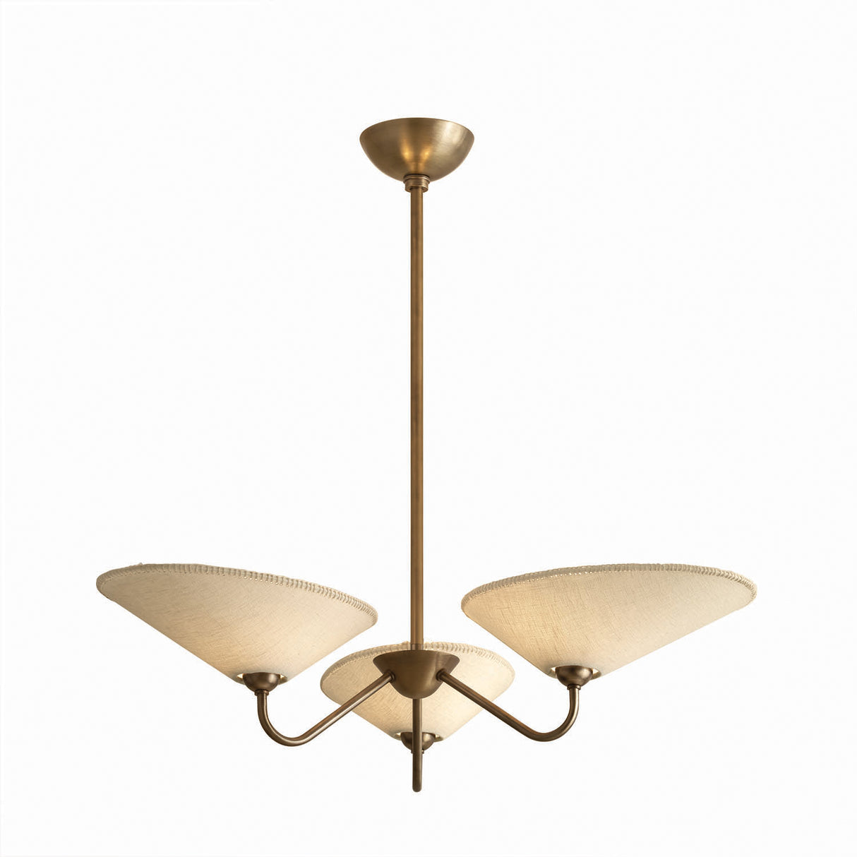 Zayla 3 Light Chandelier 34", Patina Brass and Textured Linen
