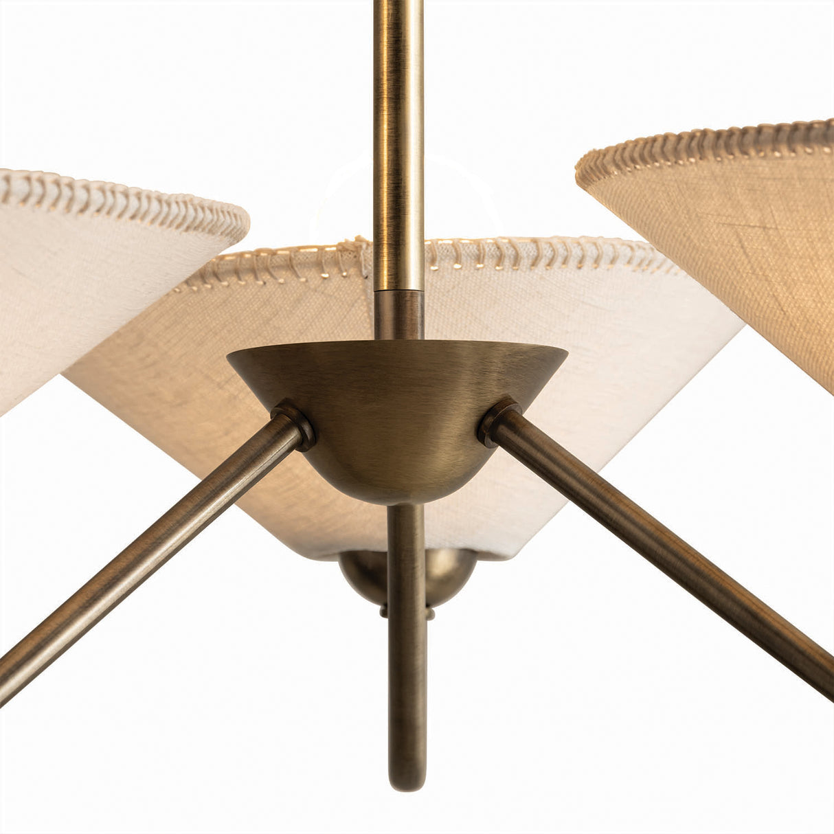 Zayla 3 Light Chandelier 34", Patina Brass and Textured Linen