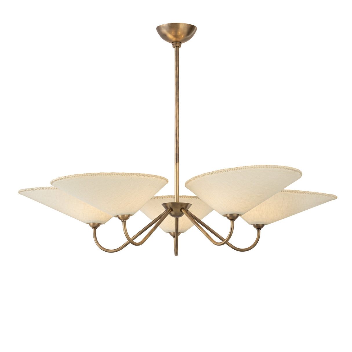 Zayla 5 Light Chandelier 46", Patina Brass and Textured Linen