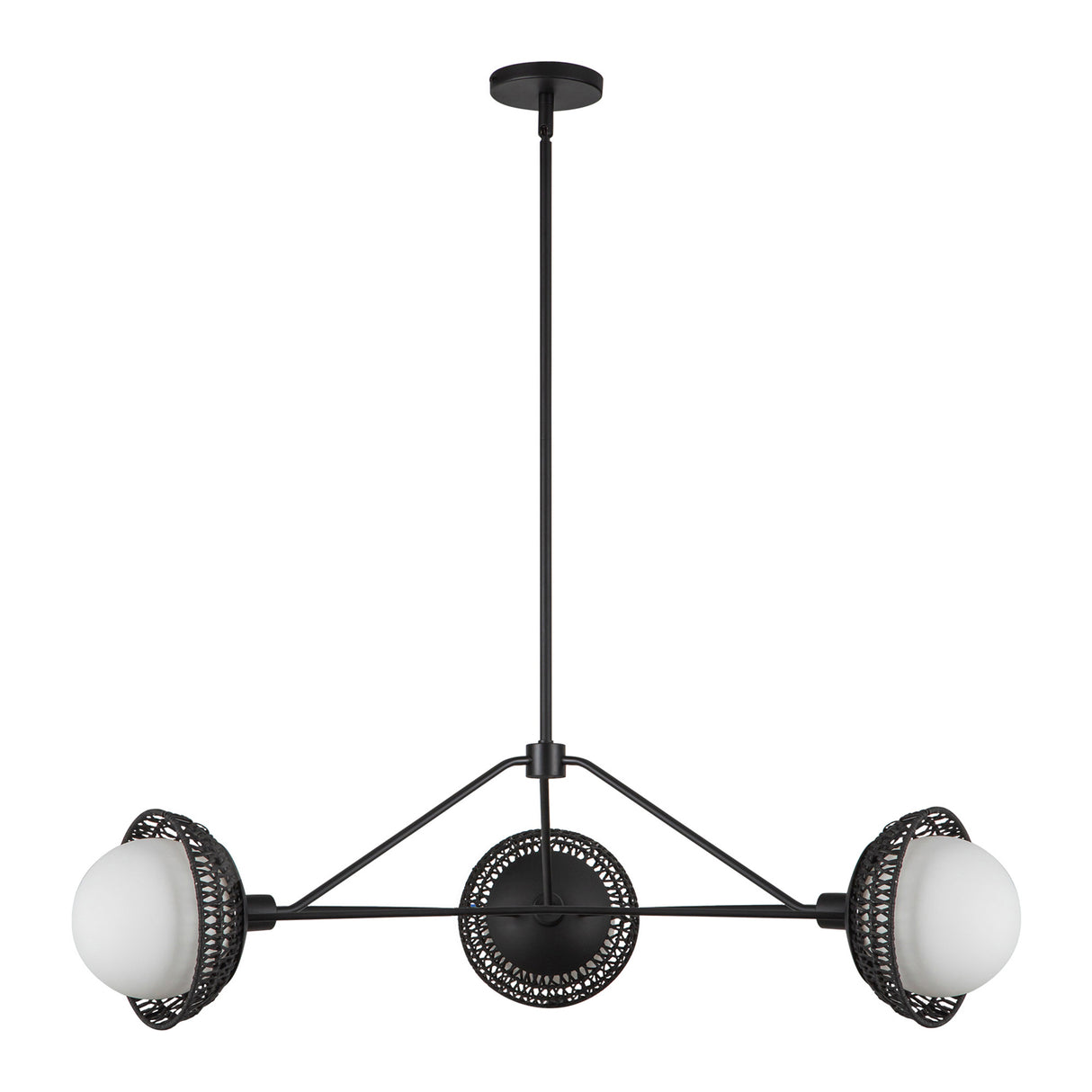 Santino 3 Light Chandelier 40", Matte Black and Black Rattan
