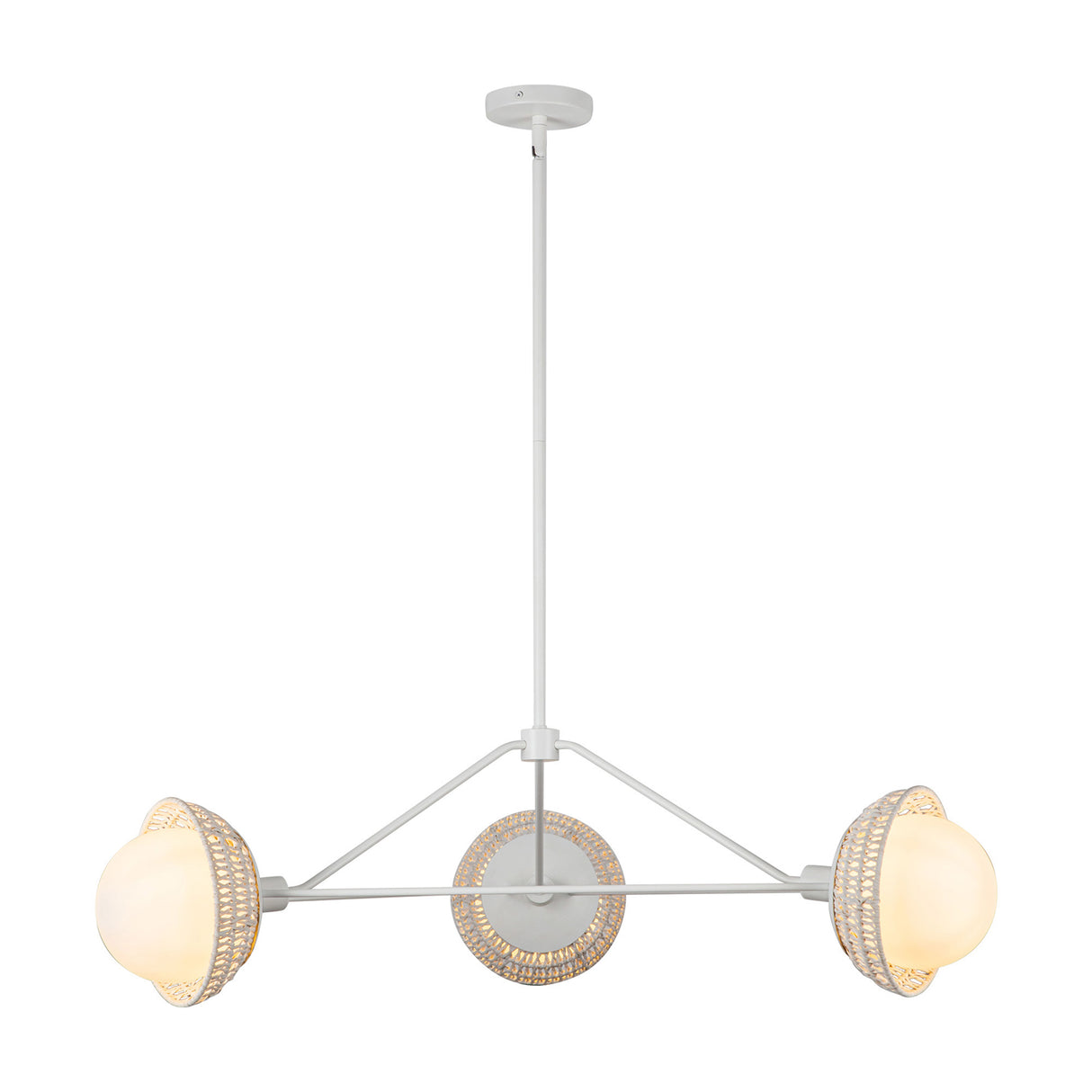 Santino 3 Light Chandelier 40", Matte White and White Rattan