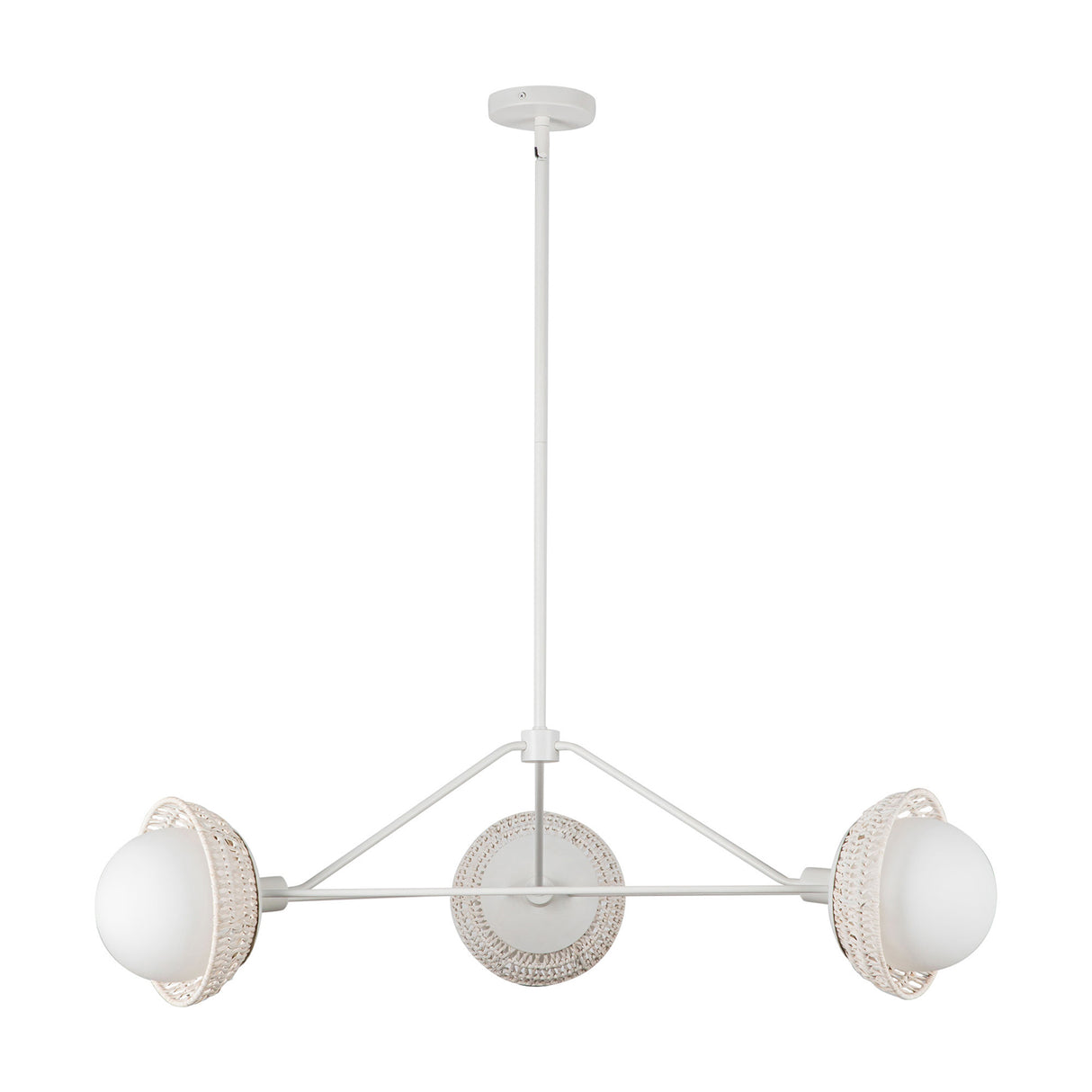 Santino 3 Light Chandelier 40", Matte White and White Rattan
