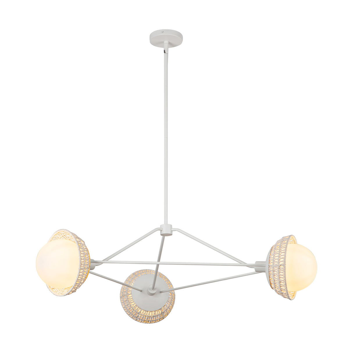 Santino 3 Light Chandelier 40", Matte White and White Rattan