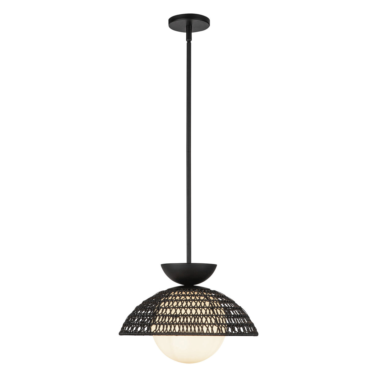 Santino Pendant 14", Matte Black and Black Rattan