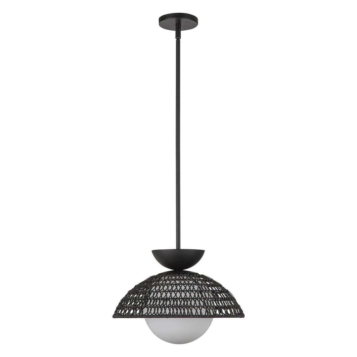 Santino Pendant 14", Matte Black and Black Rattan