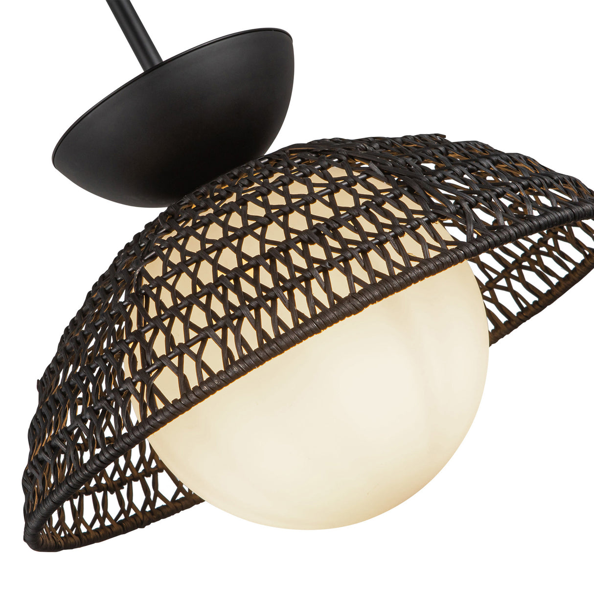 Santino Pendant 14", Matte Black and Black Rattan