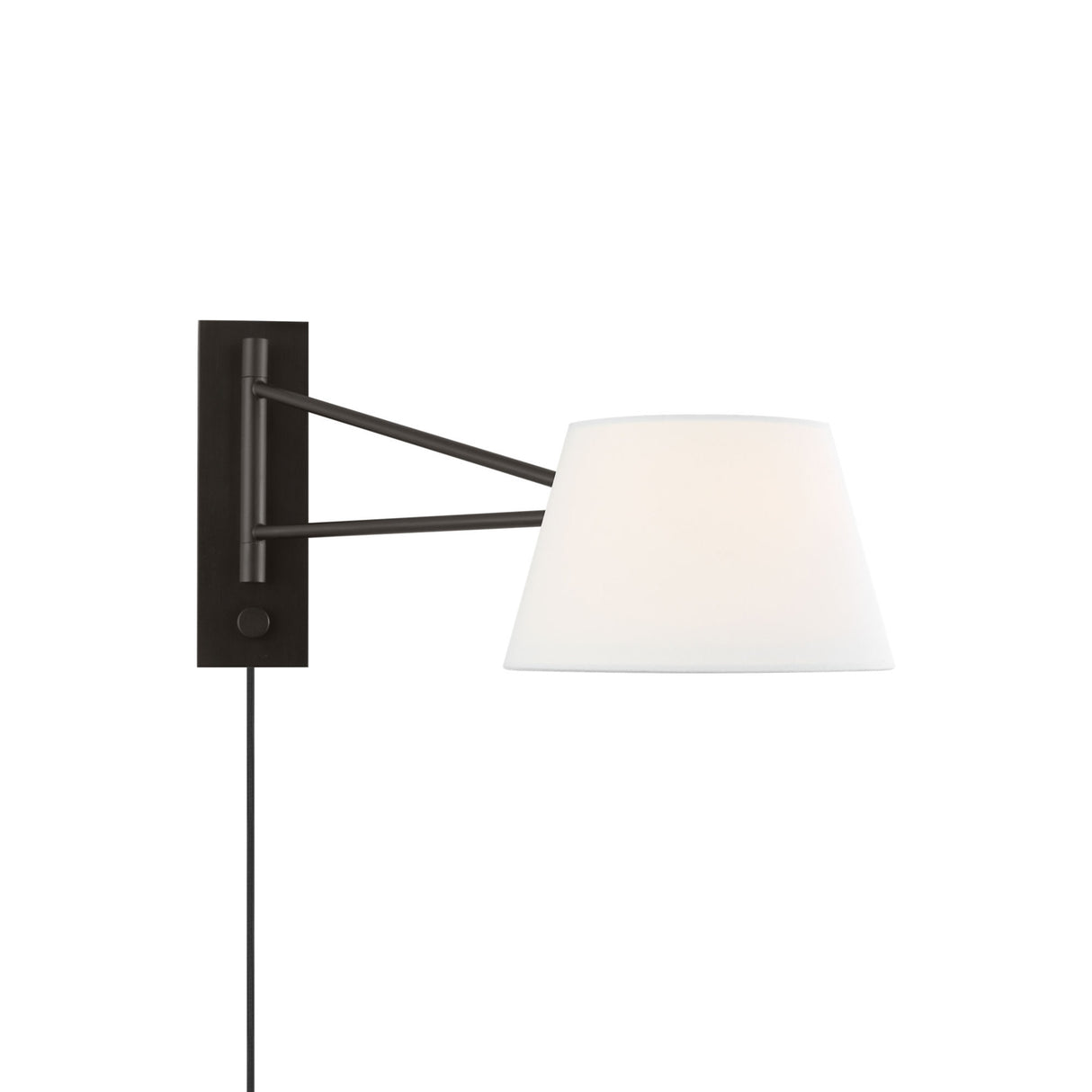 Barton Medium Swing Arm Wall Sconce, Aged Iron and White Linen