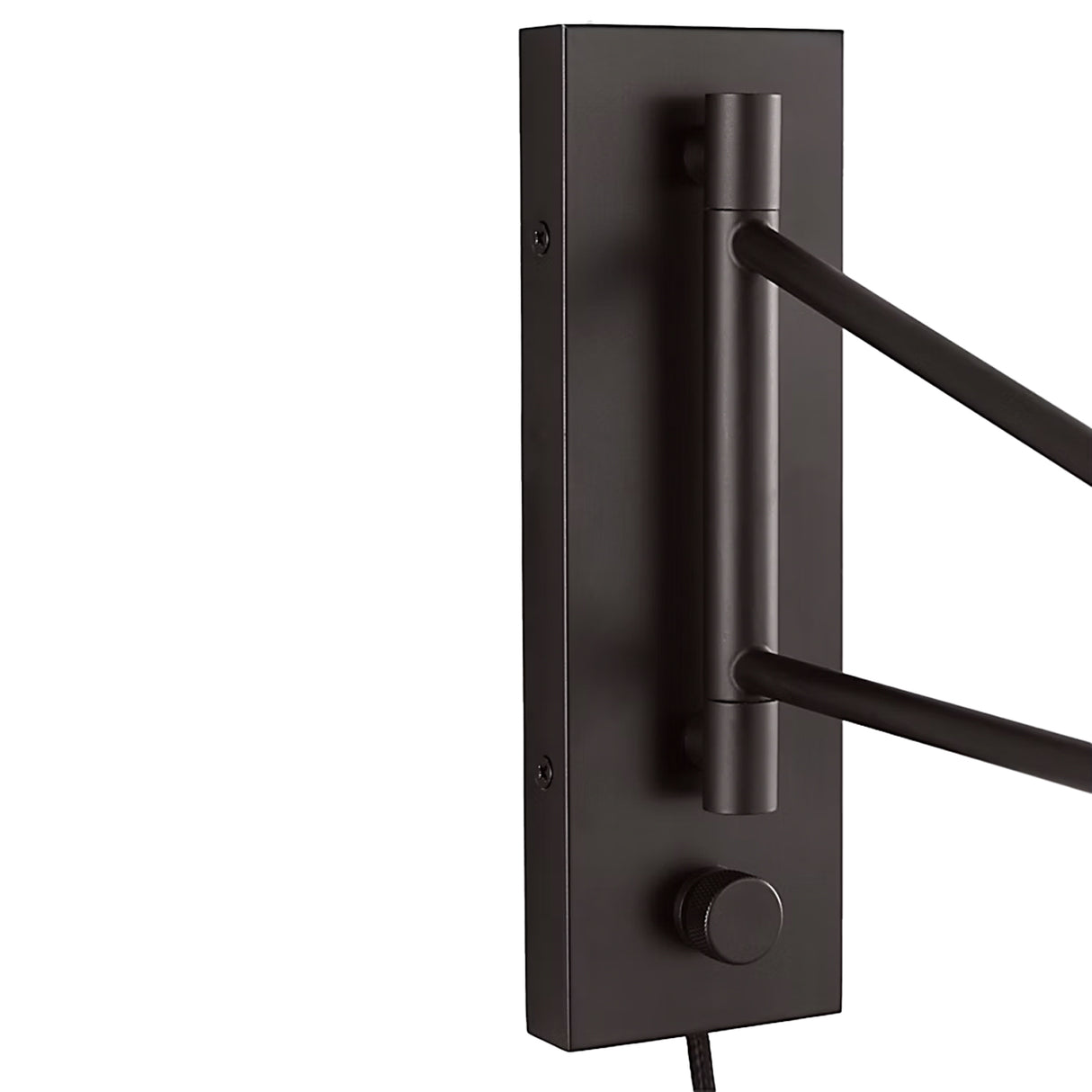 Barton Medium Swing Arm Wall Sconce, Aged Iron and White Linen