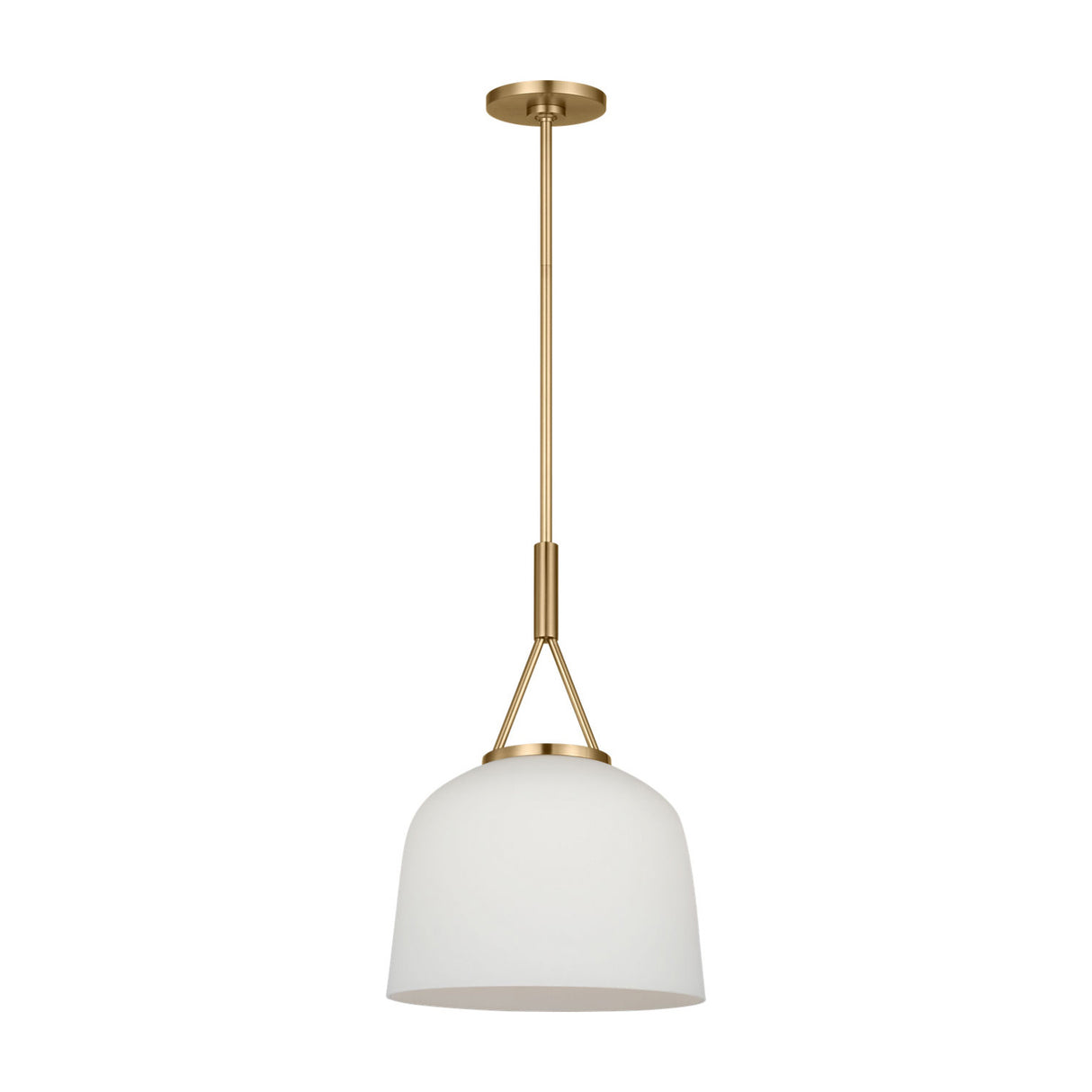 Stratford Small Pendant 12", Aged Brass and Opal Glass