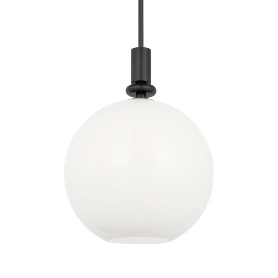 Filomena Medium Pendant 14", Matte Black and Milk Glass