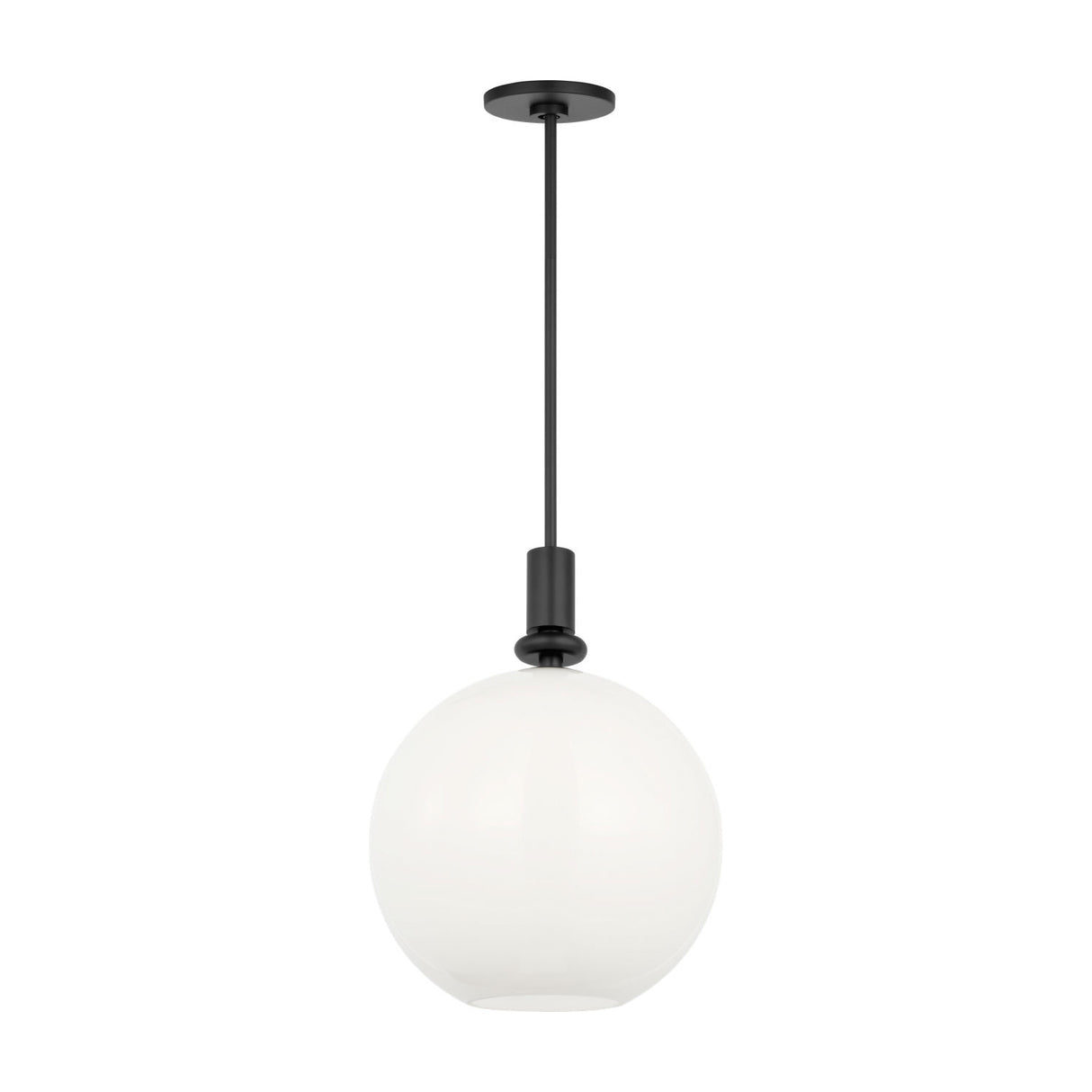 Filomena Medium Pendant 14", Matte Black and Milk Glass