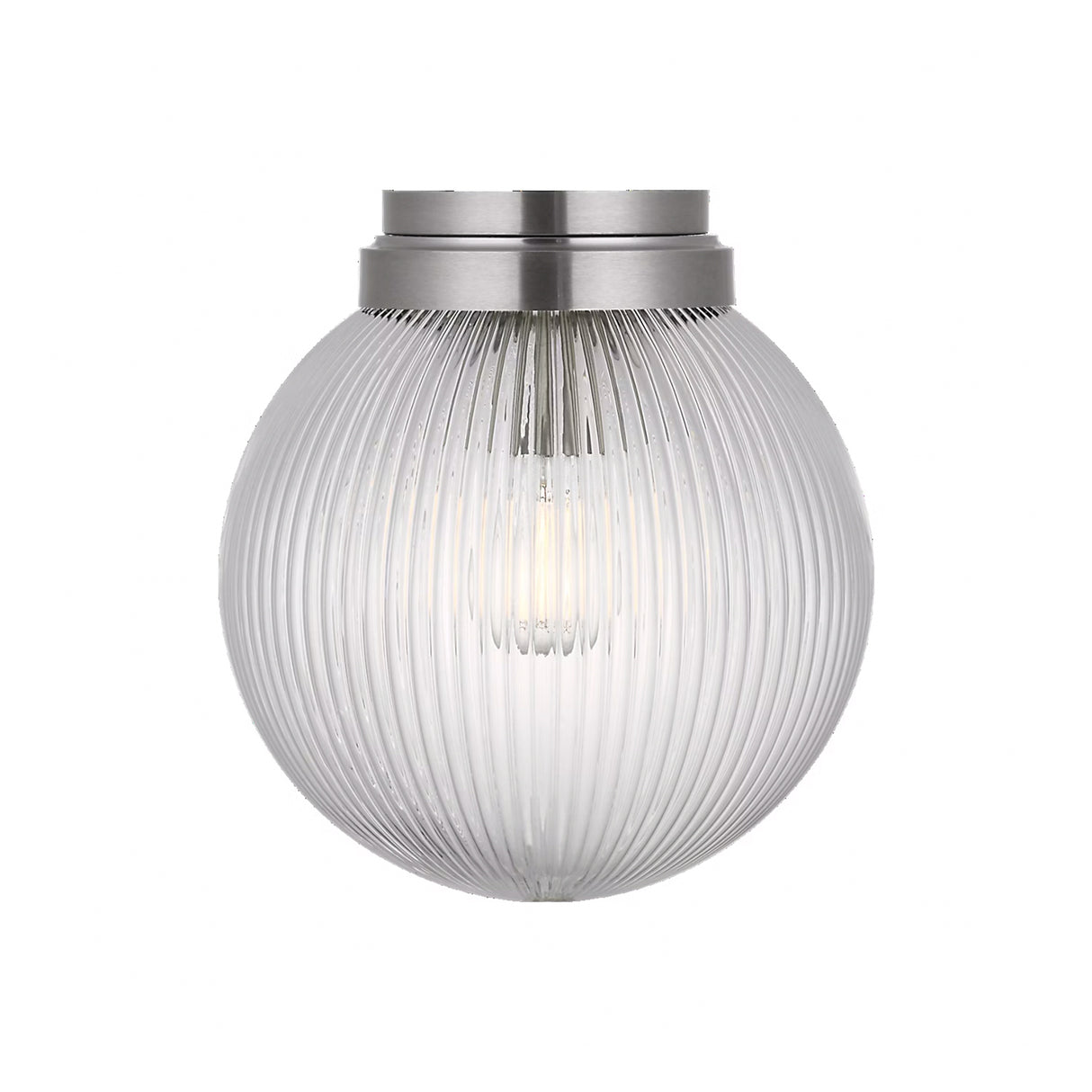 Whitaker Flush Mount 10", Brushed Nickel and Clear Ribbed Glass