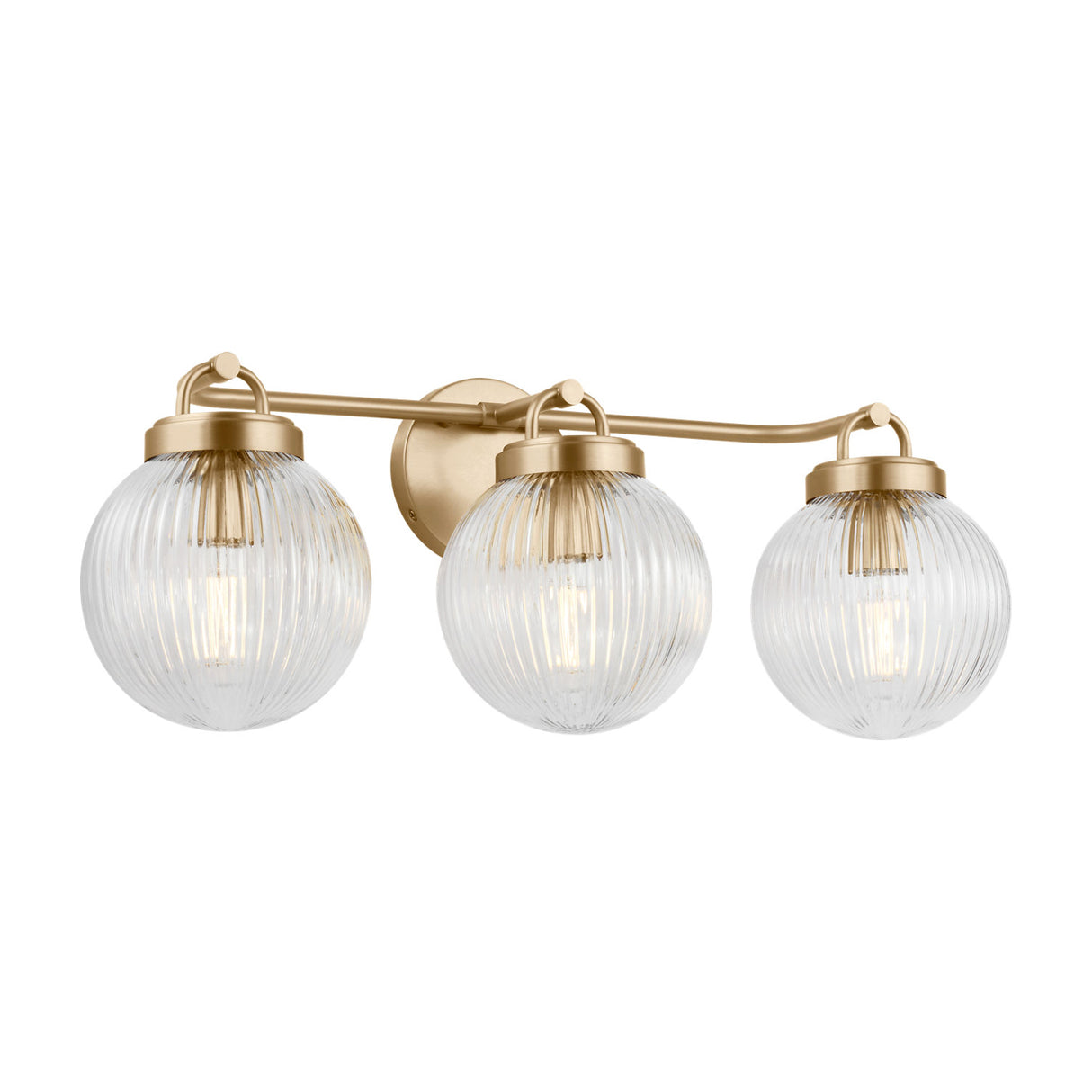 Whitaker 3 Light Vanity 24", Satin Brass and Clear Ribbed Glass