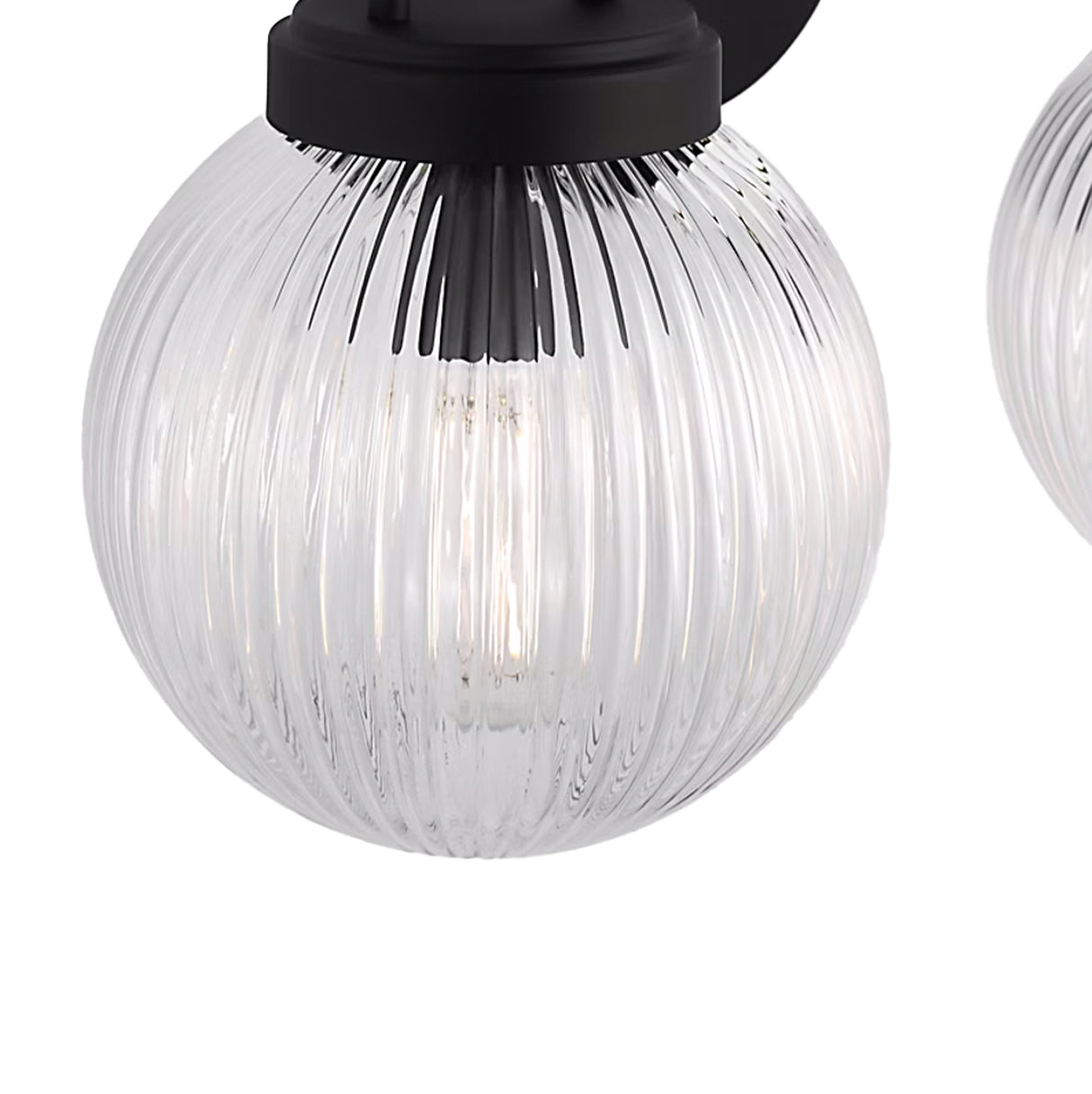 Whitaker 2 Light Vanity 16", Matte Black and Clear Ribbed Glass